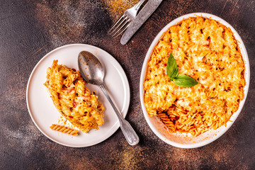 Mac and cheese, pasta baked with cheese sauce.