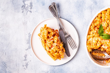 Mac and cheese, pasta baked with cheese sauce.