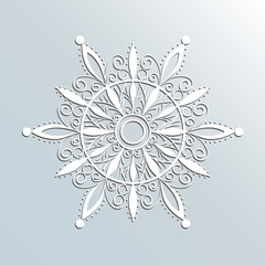 Lacy white snowflake background. Template for Christmas design