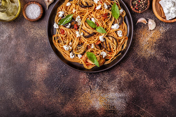 Pasta alla Norma - traditional Italian food.