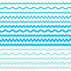 Sea Water Waves Vector Seamless Borders, Aqua Elements or Tide Lines
