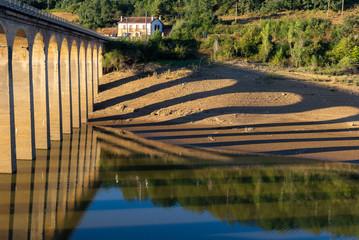 Bridge over Requejada reservoir, mountains of Palencia, Spain