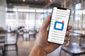 Mail Communication Connection message to mailing contacts phone Global Letters Concept.
