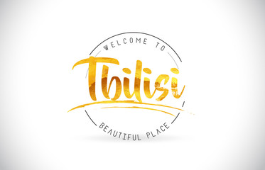 Tbilisi Welcome To Word Text with Handwritten Font and Golden Texture Design.