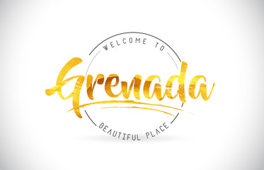 Grenada Welcome To Word Text with Handwritten Font and Golden Texture Design.