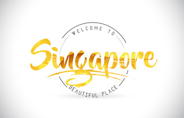 Singapore Welcome To Word Text with Handwritten Font and Golden Texture Design.
