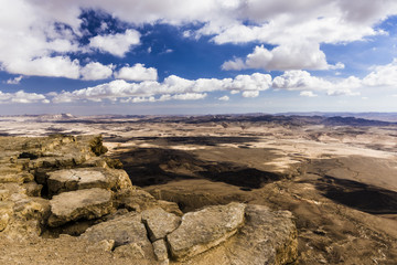 Fototapeta na wymiar On the cliff of the mountain plateau in the Negev desert