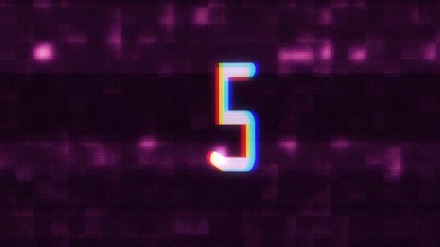 colorful glitch countdown from 10 to 1 interference purple background numbers animation new dynamic holiday joyful techno video footage