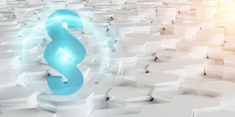 White and blue law icon hexagons background 3D rendering