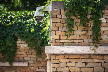 Ancient brick wall in the historic center of the city