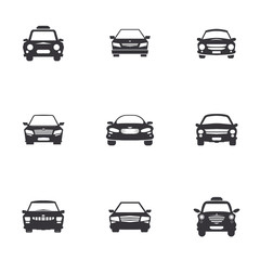 Car icons set. et of various cars front  view vector icon isolated on white background