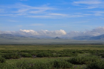 Fototapeta premium Mongolia valley with mountain and big skies