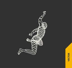 Jumping man. Freedom concept. 3d vector Illustration. Wire connection to virtual reality.