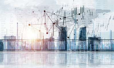 Concept of global communication and networking with world map ov