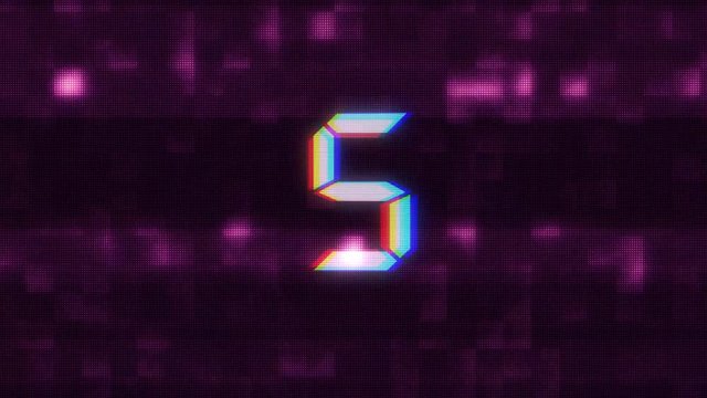 colorful glitch countdown from 10 to 1 interference purple background numbers animation new dynamic holiday joyful techno video footage