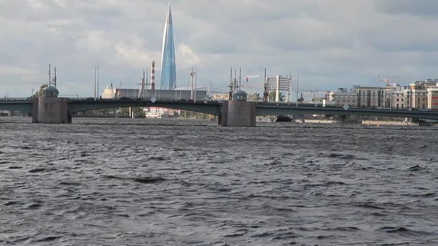River, bridge and city. St. Petersburg, Russia