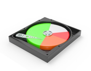 Hard disk drive inside with free and data diagram 3d illustration