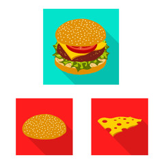 Vector illustration of burger and sandwich symbol. Collection of burger and slice stock vector illustration.