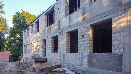 Fototapeta na wymiar Monolithic slab. Reinforcement before pouring concrete on the construction site.