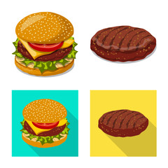Vector design of burger and sandwich sign. Collection of burger and slice stock vector illustration.