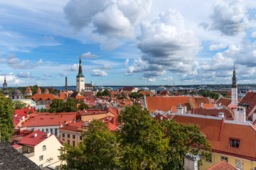 Fototapeta na wymiar Aerial panoramic cityscape beautiful view of Old Town in Tallinn in summer, Estonia