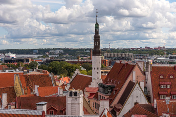 Aerial panoramic cityscape beautiful view of Old Town in Tallinn in summer, Estonia