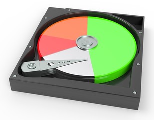 Hard disk drive inside with free and data diagram 3d illustration