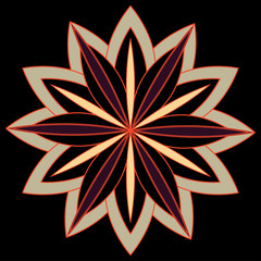 geometric flower in silver and red shades on black