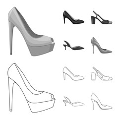 Vector design of footwear and woman icon. Collection of footwear and foot vector icon for stock.