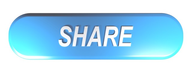 Blue rounded rectangle push button SHARE - 3D rendering