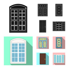 Vector design of door and front logo. Set of door and wooden vector icon for stock.