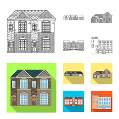 Vector illustration of building and front symbol. Collection of building and roof stock symbol for web.