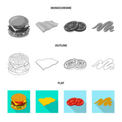 Vector illustration of burger and sandwich sign. Set of burger and slice vector icon for stock.