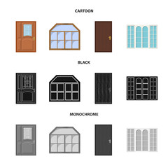 Vector design of door and front logo. Collection of door and wooden vector icon for stock.