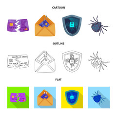 Isolated object of virus and secure symbol. Set of virus and cyber stock symbol for web.