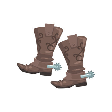Pair of cowboy leather boots, symbol of the Wild West vector Illustration on a white background