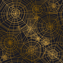 Minimal golden spider web seamless pattern