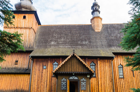 Old Wooden Church with Roof in Krużlowa Wyżna, Poland