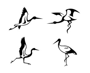 Obraz premium Abstract silhouette of storks. Logo for the company