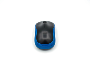 Blue computer mouse on white isolated background.