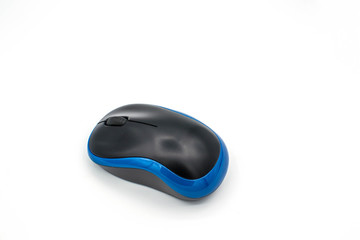 Blue computer mouse on white isolated background.