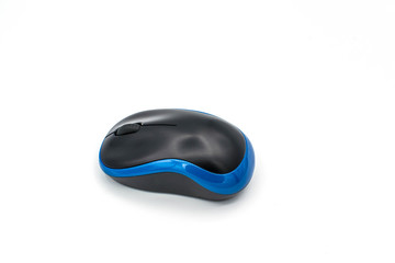 Blue computer mouse on white isolated background.