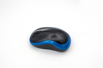 Blue computer mouse on white isolated background.
