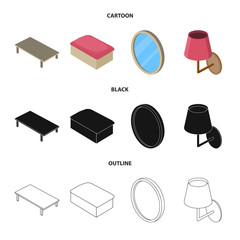 Vector illustration of bedroom and room sign. Set of bedroom and furniture stock vector illustration.