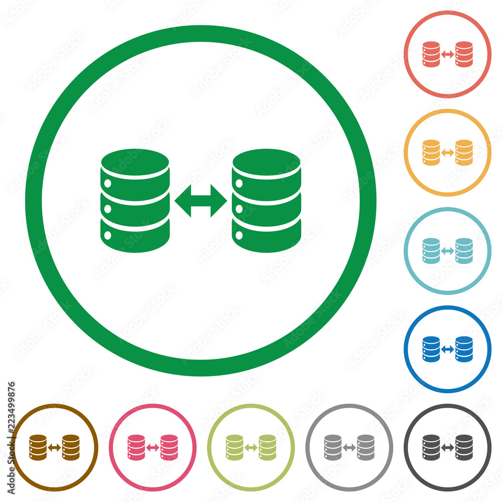 Poster syncronize databases flat icons with outlines
