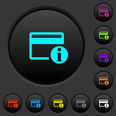 Credit card info dark push buttons with color icons