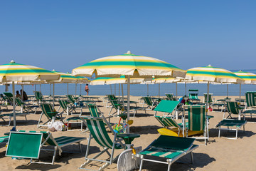 Beach of Roseto degli Abruzzi, Abruzzo, Italy. Roseto degli Abruzzi is also known as the 'Lido delle Rose' because of the great variety of roses and oleanders