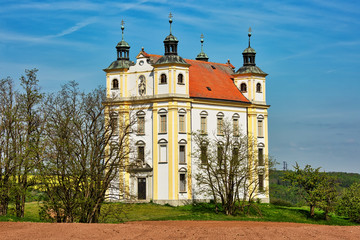 Obraz premium Church by the field, Southern Moravian springtime landscape