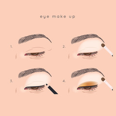 How to apply eyeshadow. Eye make up step by step - obrazy, fototapety, plakaty
