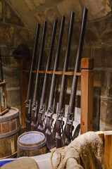 Antique muskets in the armory room